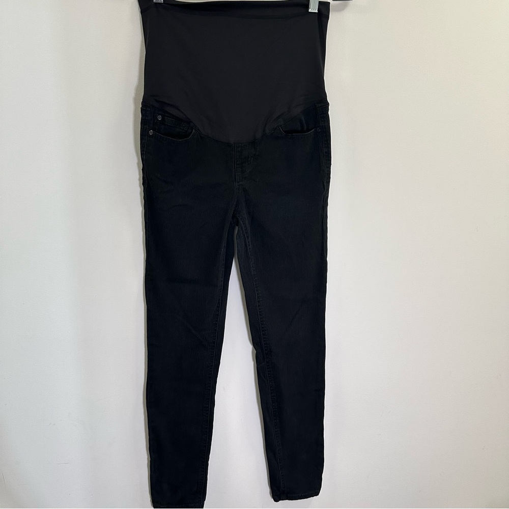 Pink blush, maternity, black jeans with stretchy maternity waistband